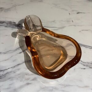 Vintage Crystal peach glass‎ Art Vannes France Pear Shaped Bowl Trinket Dish